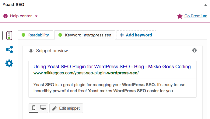 Snippet preview in Yoast SEO