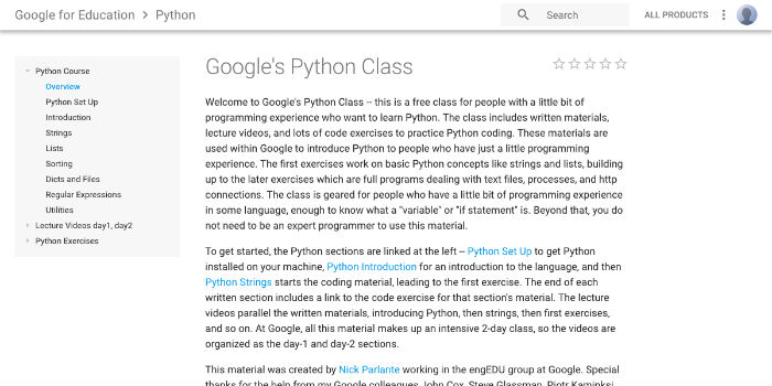 Ismerje meg a Python - ot Online-a Google Python Osztálya