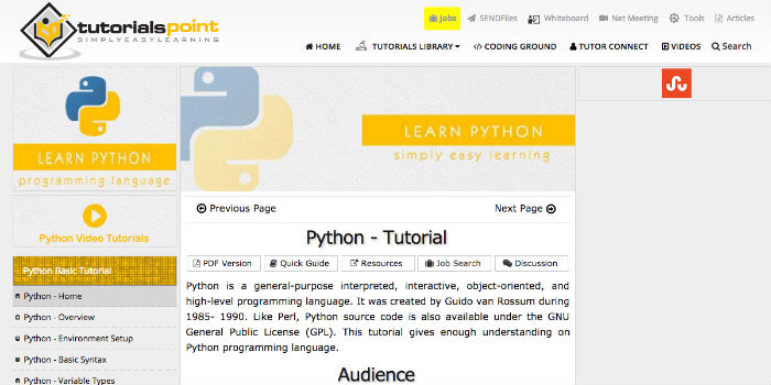 Aprender Python en línea-Tutorialspoint