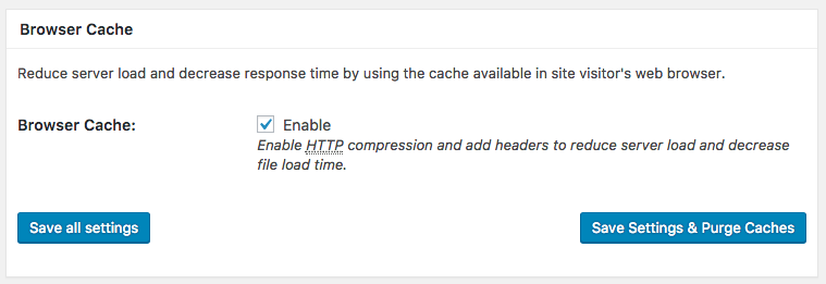 Browser Cache settings in the general settings of the W3 Total Cache plugin