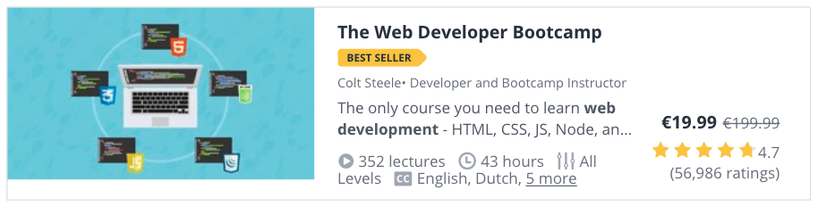 Web Development Courses for Beginners: The Web Developer Bootcamp at Udemy
