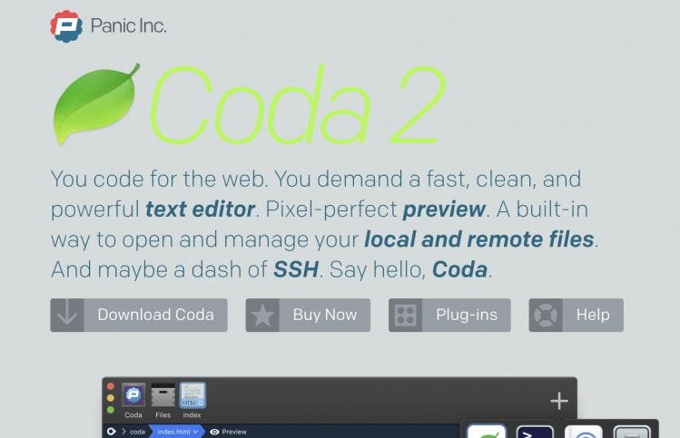 Coda text editor for coding