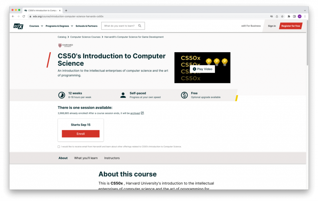 CS50's Introduction to Computer Science –Harvard College – edX