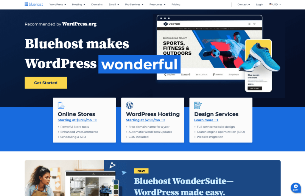 Bluehost homepage
