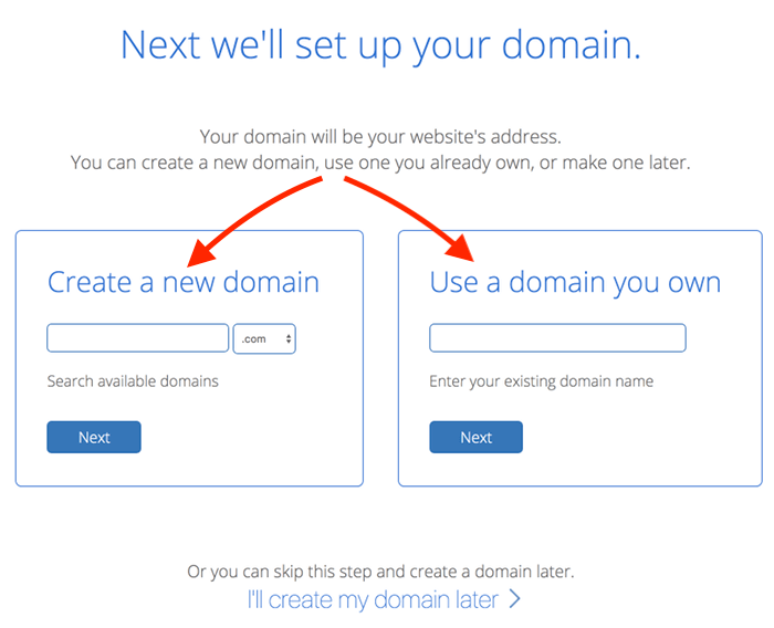 Choose your domain name on Bluehost