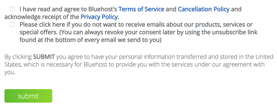 Terms and policies - Bluehost signup