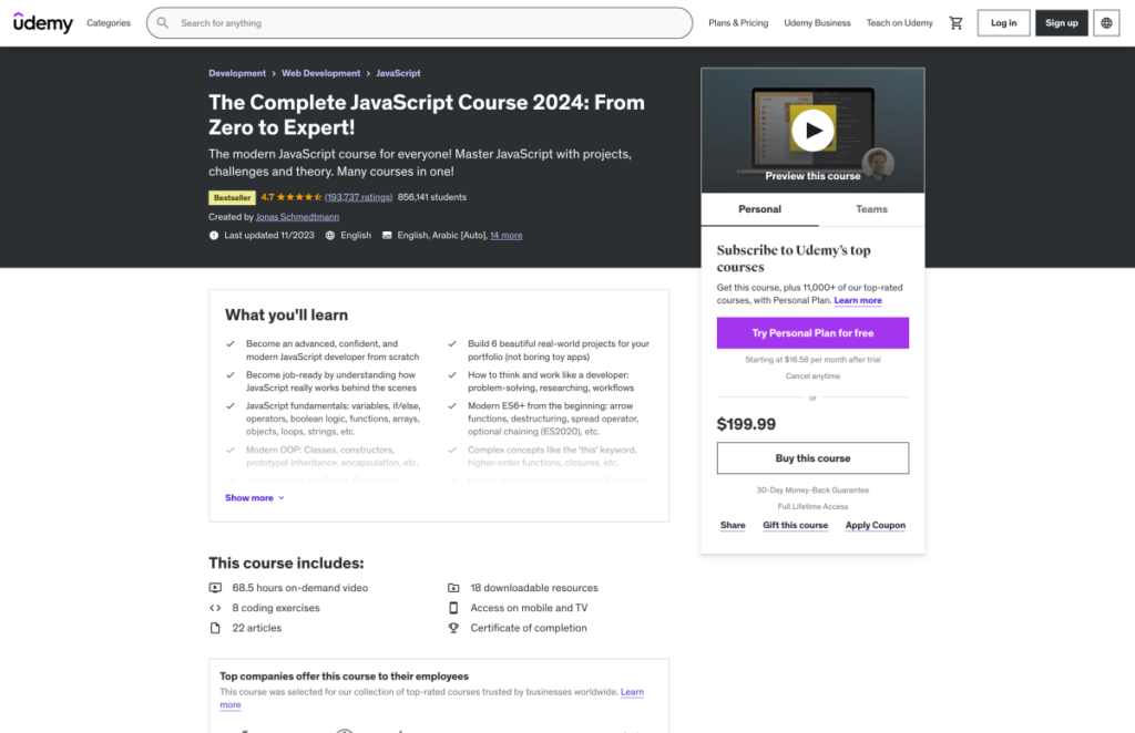 The Complete JavaScript Course From Zero to Expert – Udemy