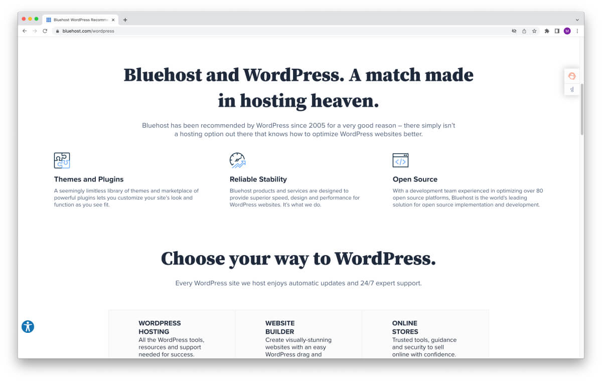 Bluehost web hosting for portfolio websites or starting a blog – WordPress recommends Bluehost since 2005
