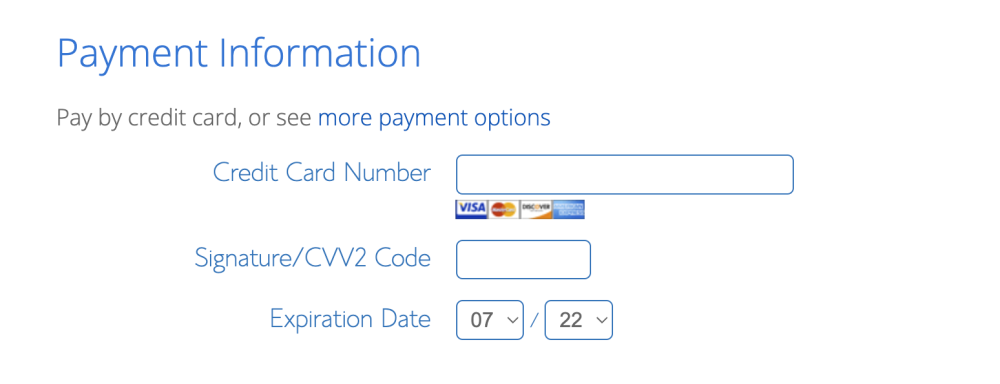 Create your Bluehost account - Payment information