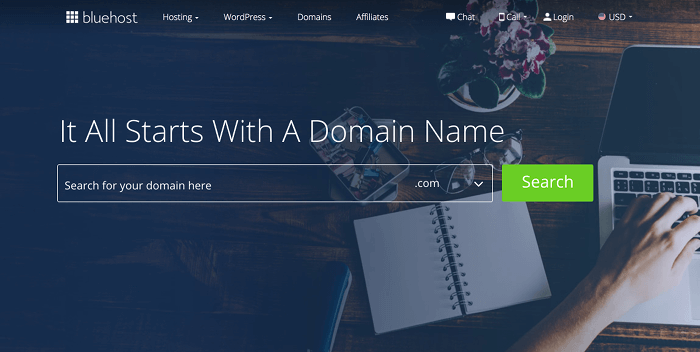Find and register a domain name on Bluehost