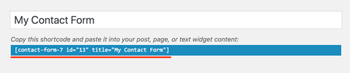 Find the shortcode for your new contact form in WordPress