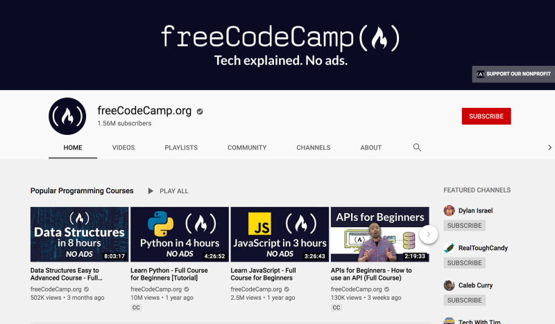 Learn programming and web development on YouTube - freeCodeCamp