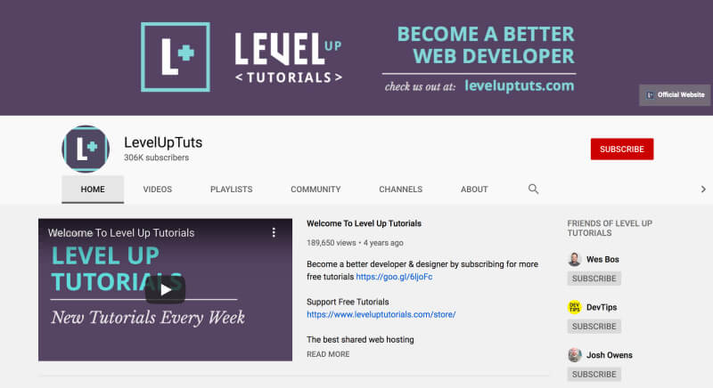 LevelUpTuts - Learn web development on YouTube