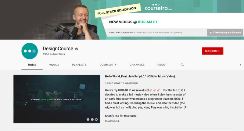 YouTube channels to learn web design and web development - DesignCourse