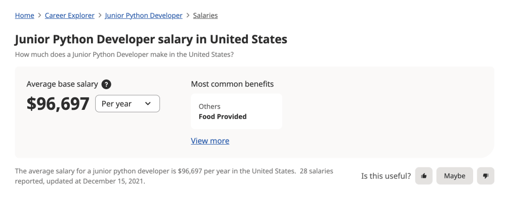 Junior Python Developer Salary in United States (December 2021)