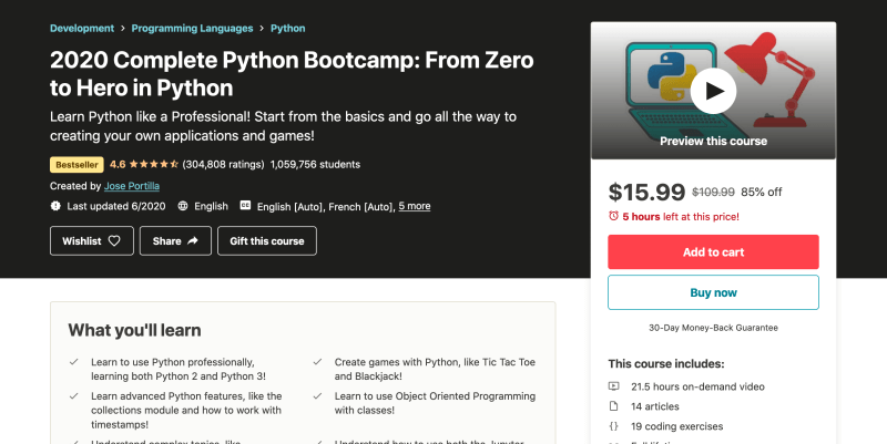 2020 Complete Python Bootcamp - From Zero to Hero in Python