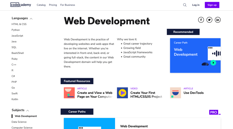Learn web development on Codecademy