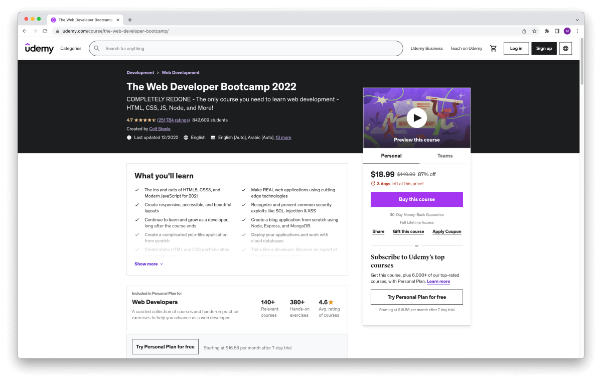 The Web Developer Bootcamp 2022 – Udemy