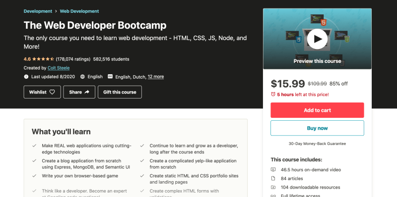 The Web Developer Bootcamp - Learn web development online for beginners
