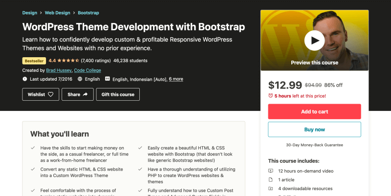 WordPress Theme Development with Bootstrap - Learn how to create WordPress themes to make money coding