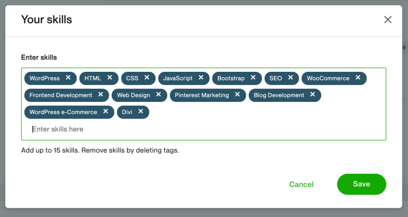 Add relevant skills to your Upwork profile