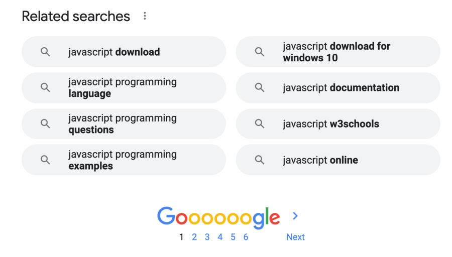 Google related searches for JavaScript programming