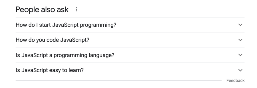 Google search results - Questions people ask about JavaScript programming