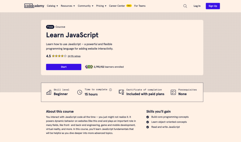 Learn JavaScript – Free JavaScript course on Codecademy