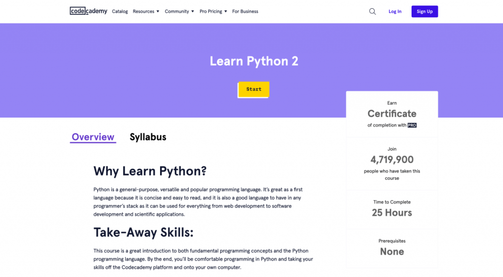 Learn Python 2 on Codecademy