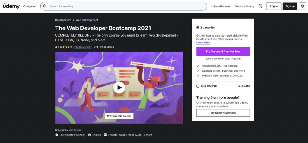 The Web Developer Bootcamp 2021 on Udemy
