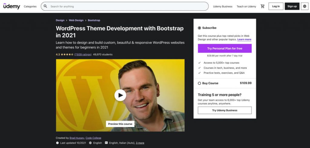 WordPress Theme Development with Bootstrap – Udemy
