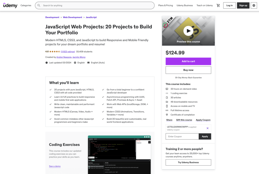 JavaScript Web Projects - 20 Projects to Build Your Portfolio on Udemy