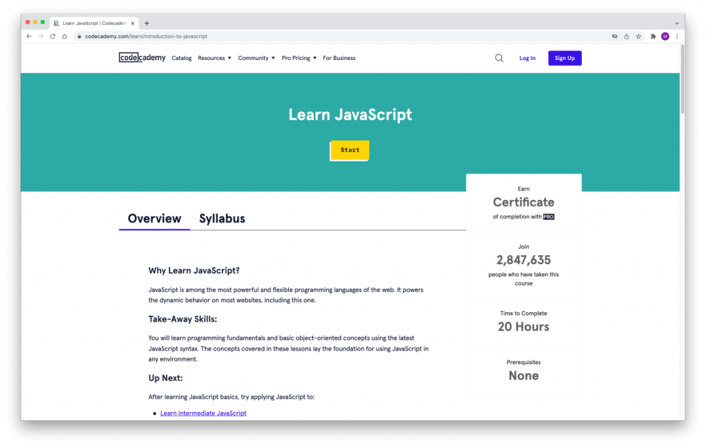 Learn JavaScript on Codecademy