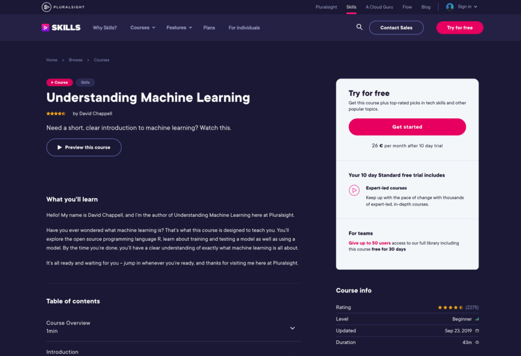 Understanding Machine Learning – Pluralsight