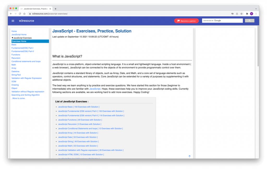 w3resource JavaScript Exercises, Practice, Solution