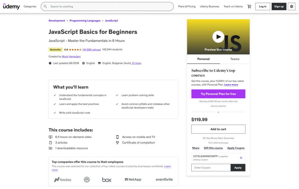 JavaScript Basics for Beginners – Udemy