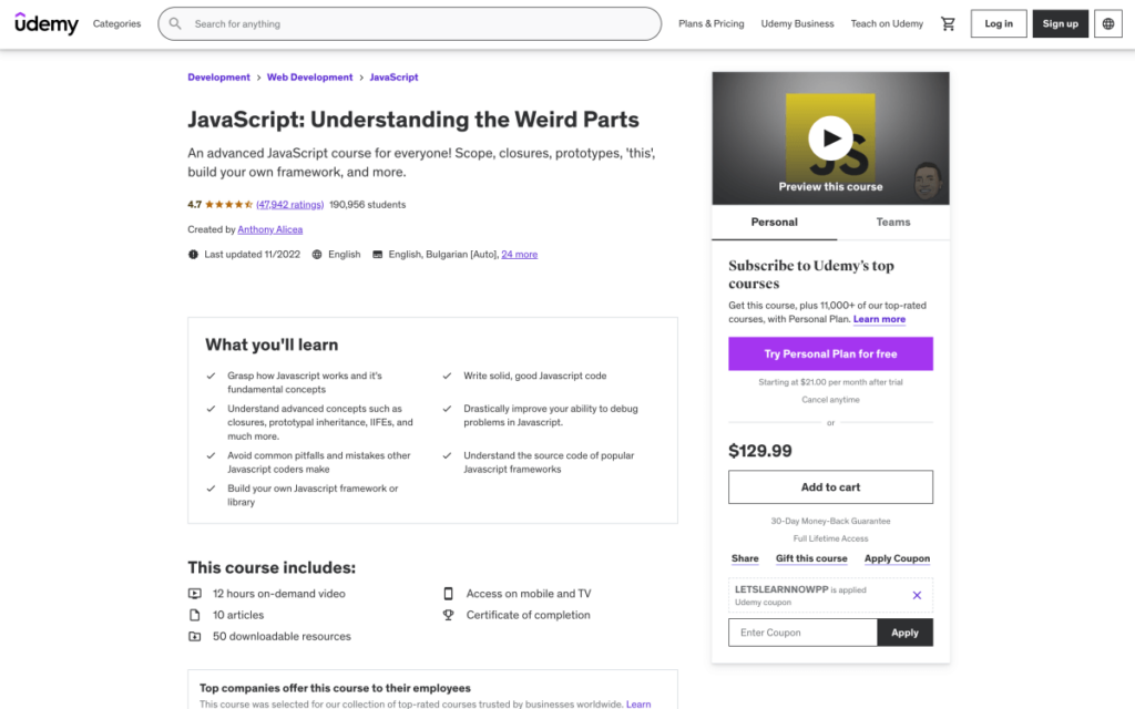 JavaScript Understanding the Weird Parts – Udemy