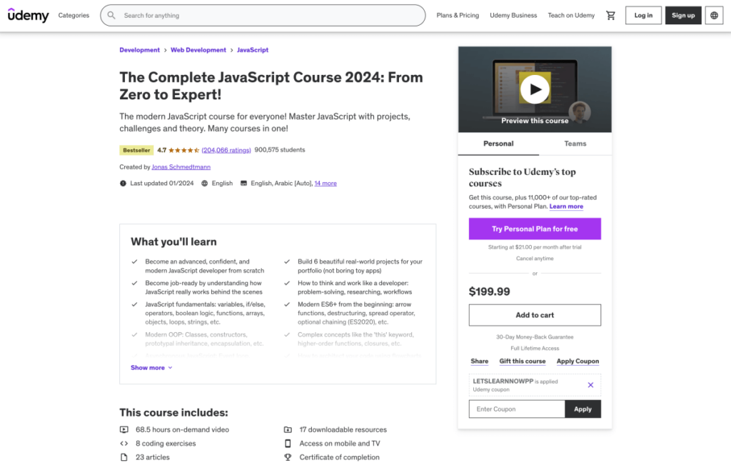 The Complete JavaScript Course 2024 From Zero to Expert – Udemy