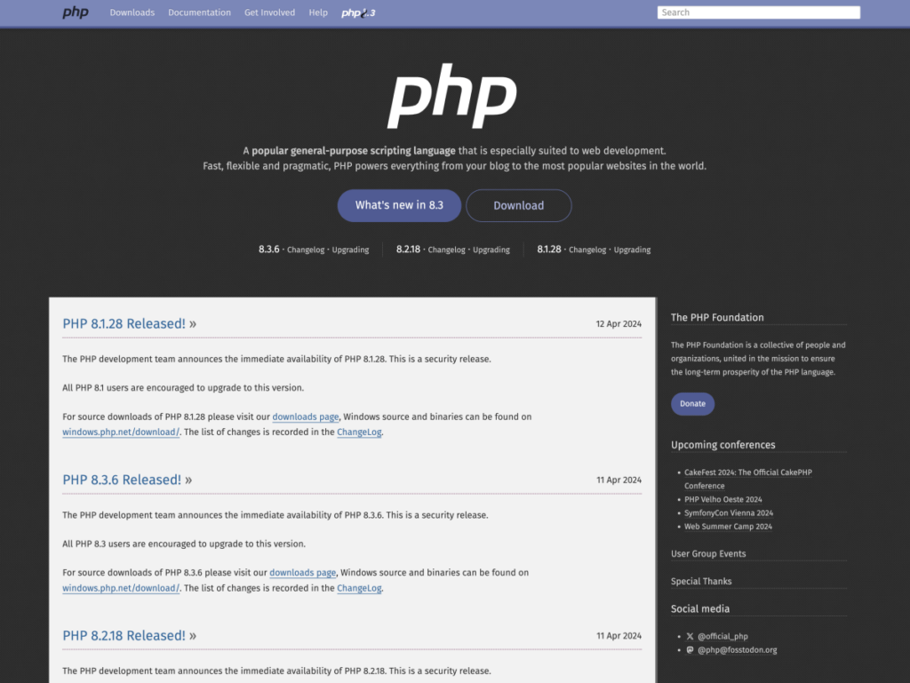 The official PHP homepage and documentation
