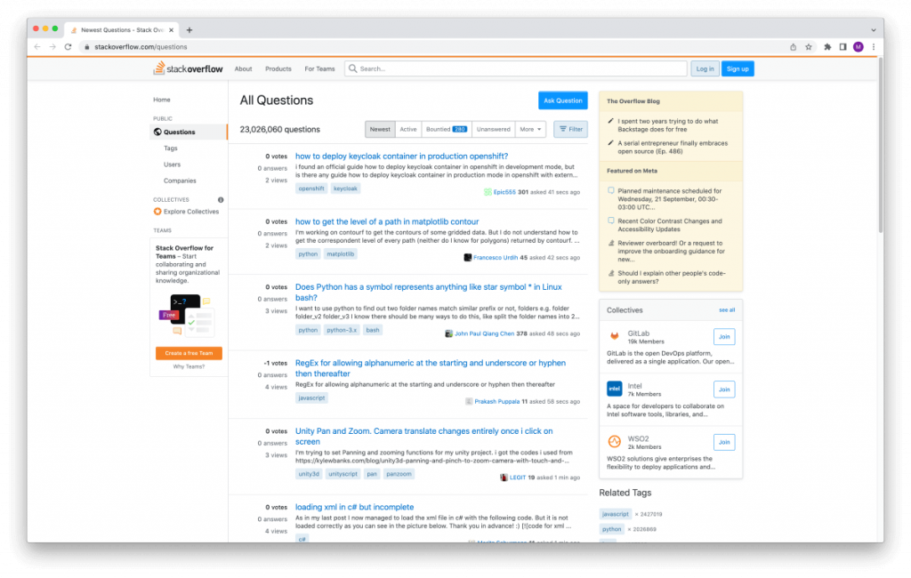 Browse all questions on Stack Overflow and find helpful threads and answers to finish your coding projects faster