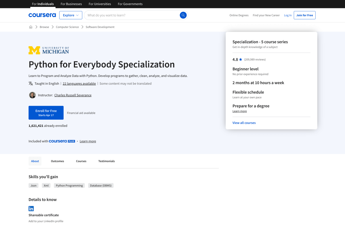 Python for Everybody Specialization on Coursera