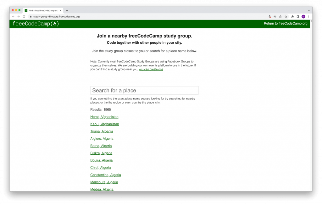 freeCodeCamp Study Group Directory