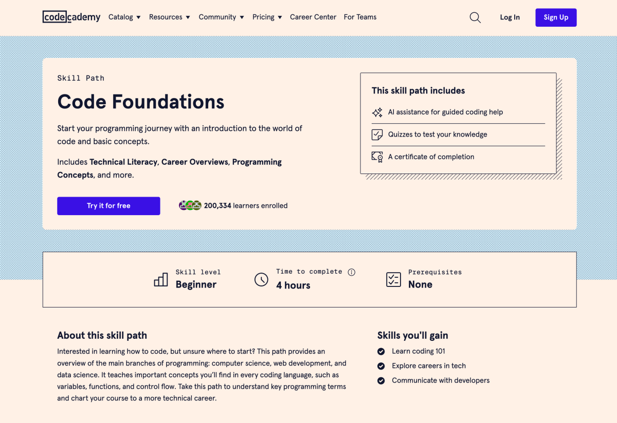 Code Foundations Skill Path on Codecademy