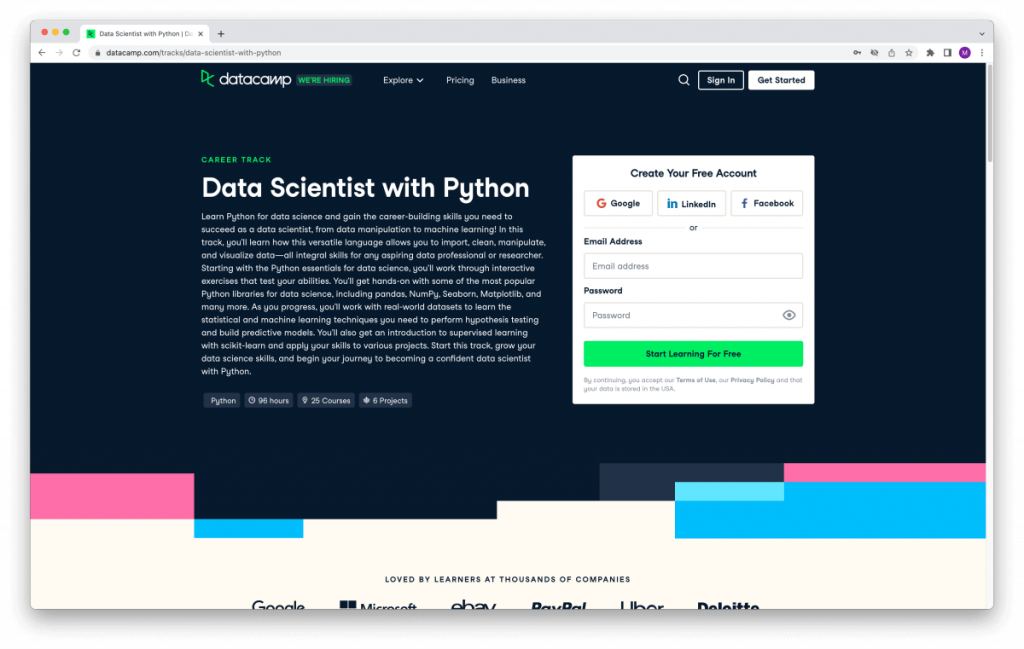Data Scientist with Python – Career track on DataCamp