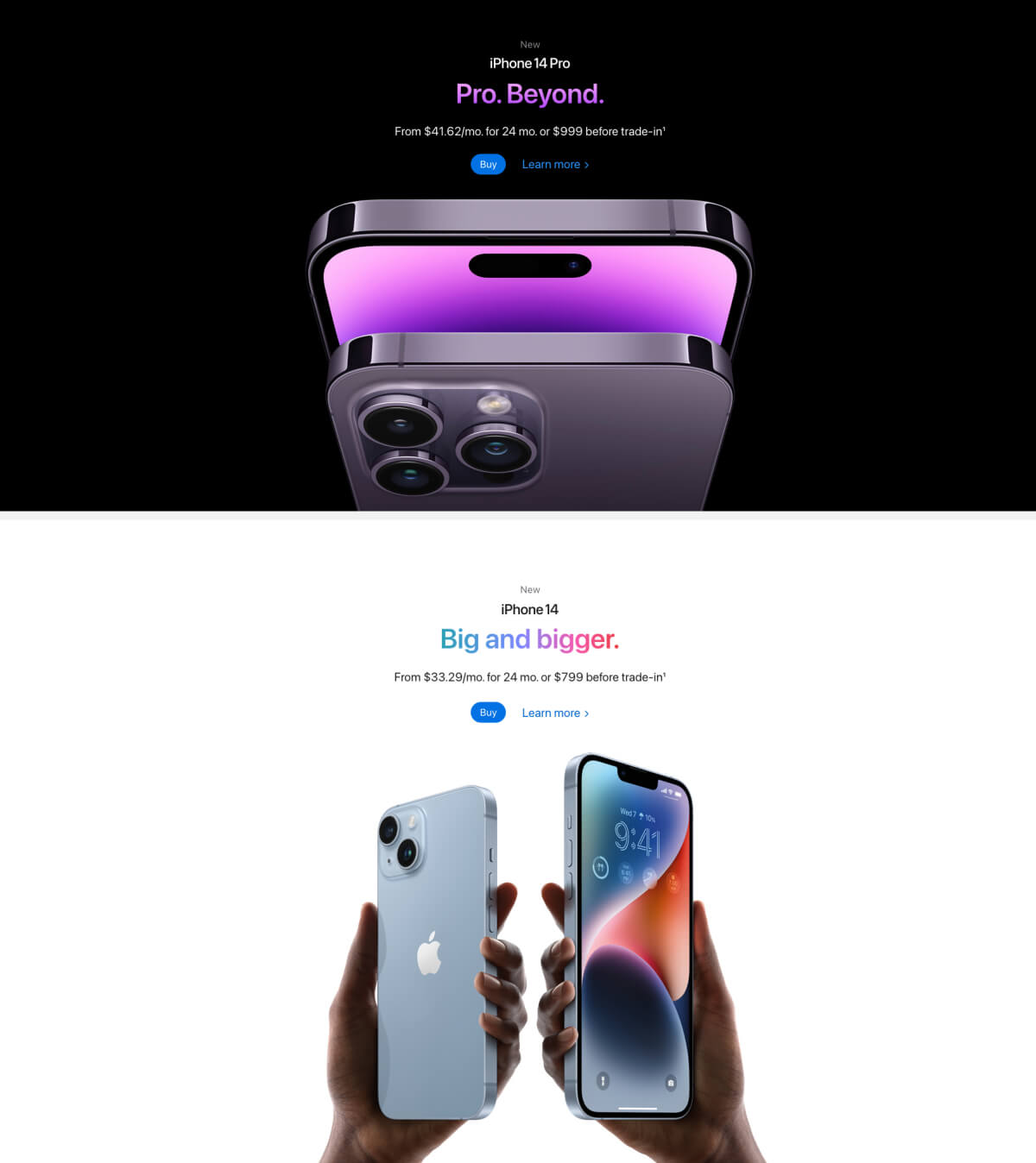 Apple iPhone product landing page example