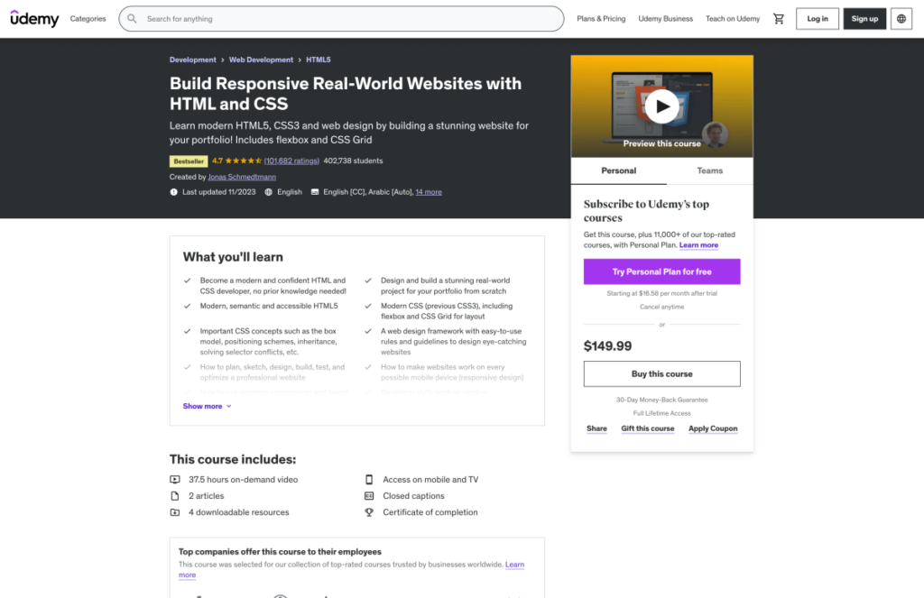 Build Responsive Real-World Websites with HTML and CSS – Udemy