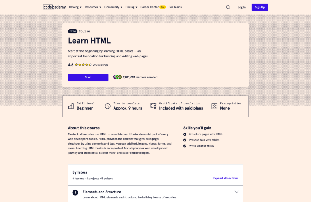 Learn HTML – Codecademy
